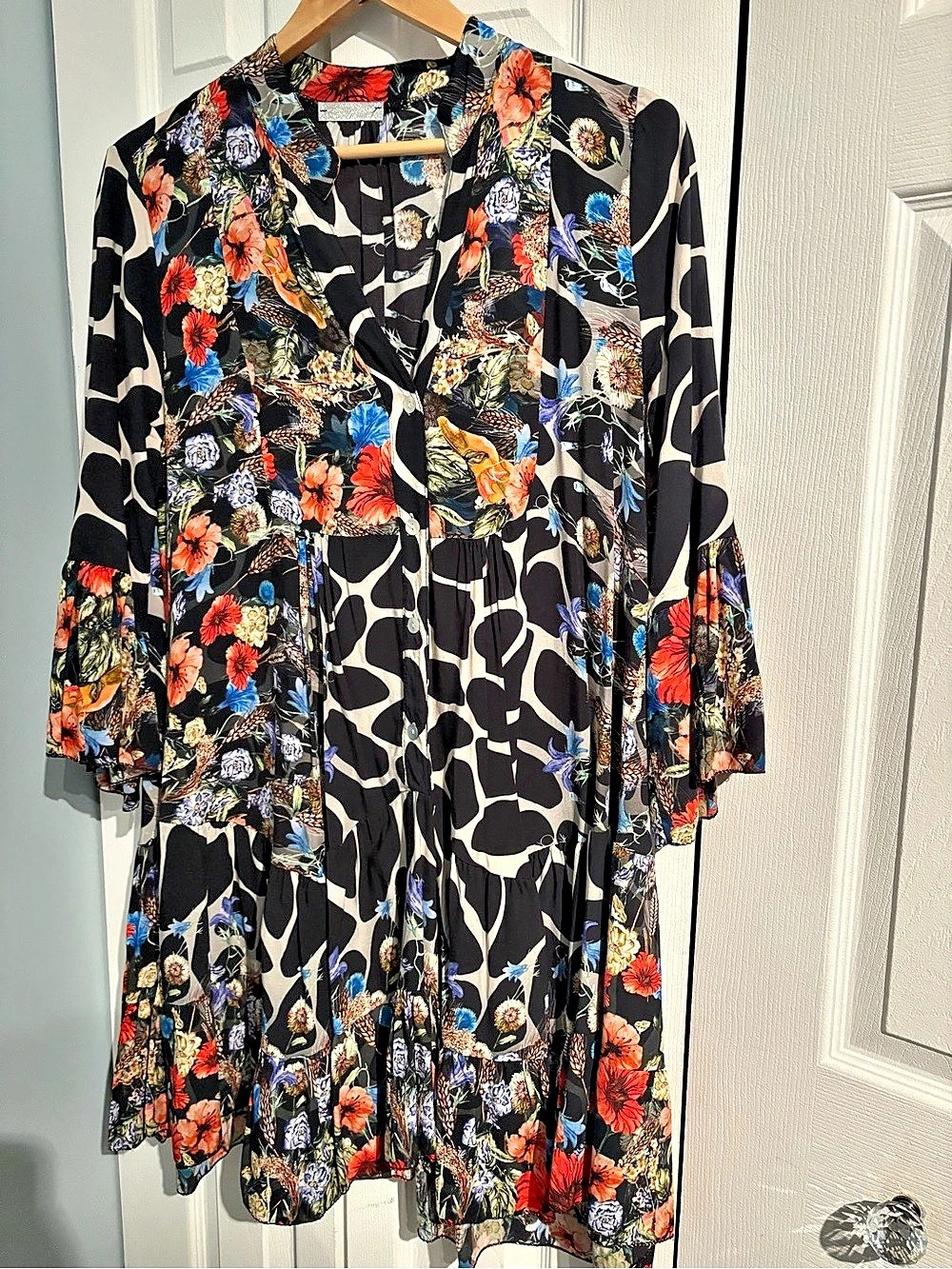 Floral Print Mini Dress in Black & Multicolor Like New